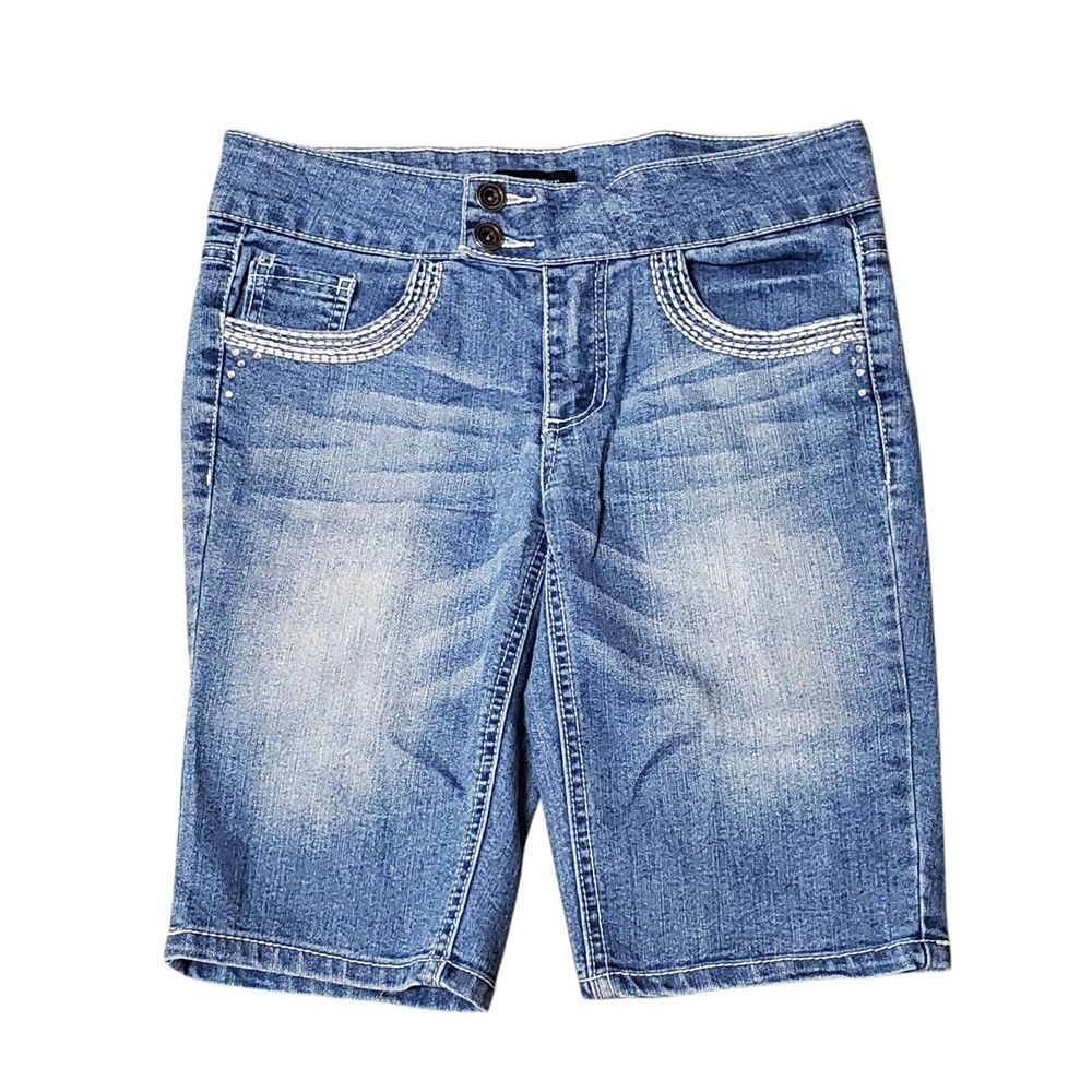 Squeeze Girls Sz 14 Denim Blue Jean Bermuda Shorts Embellished Lace Rhinestones